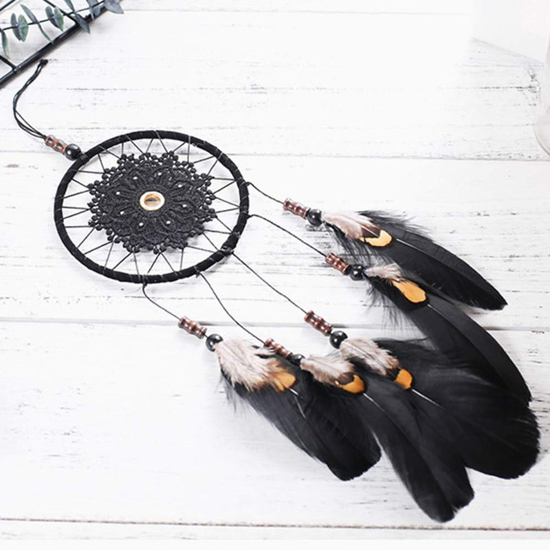 NewNest Australia - Niceko Handmade Traditional Black Feather Dream Catcher Car Wall Hanging Decoration Ornament Gift (Black) 