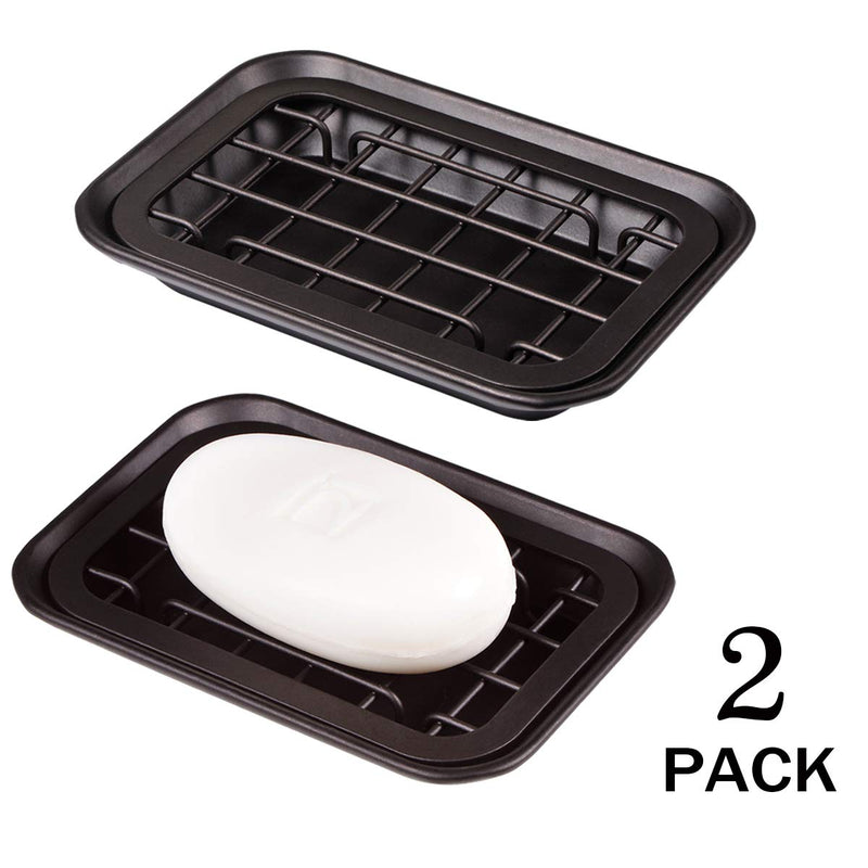 Kitchen and Bathroom Soap Dish Tray - Metal 2-Piece Soap Dish Tray with Drainage Grid and Holder for Kitchen Sink Countertops to Store Soap, Sponges, Scrubbers - Rust Resistant - 2 Pack (Bronze) - NewNest Australia