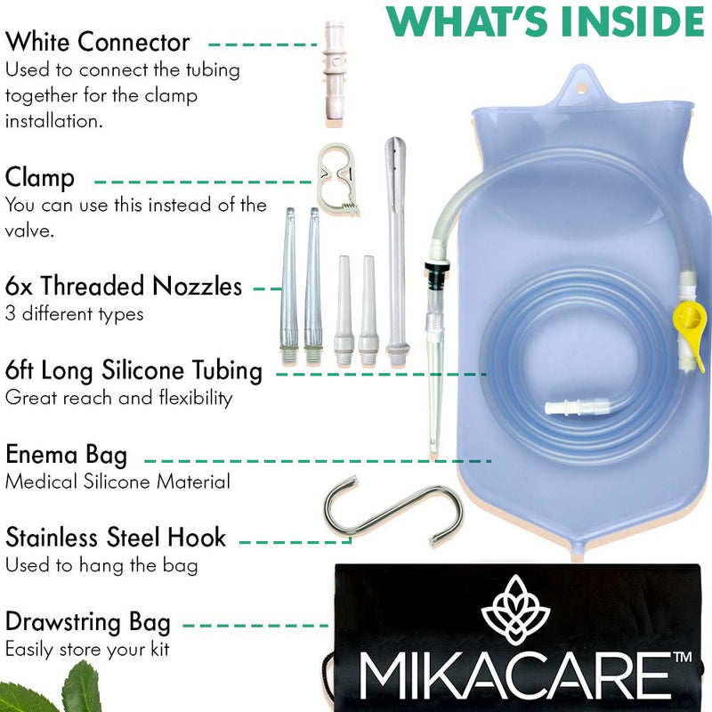 Mikacare Enema Bag Kit Clear Non-Toxic Silicone. for Coffee and Water Colon Cleanse. 6 Foot Long Hose, BPA and Phthalates Free 2 Quart - NewNest Australia