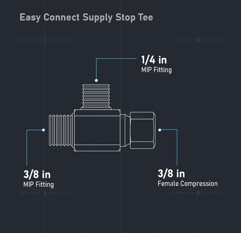 Midline Valve 73314-OM Add On Tee Fitting, Split Supply Line Outlet; Lead Free; 3/8 in. FIP COMP x MIP x 1/4 in. MIP; Brass 3/8 in. x 1/4 in. - NewNest Australia