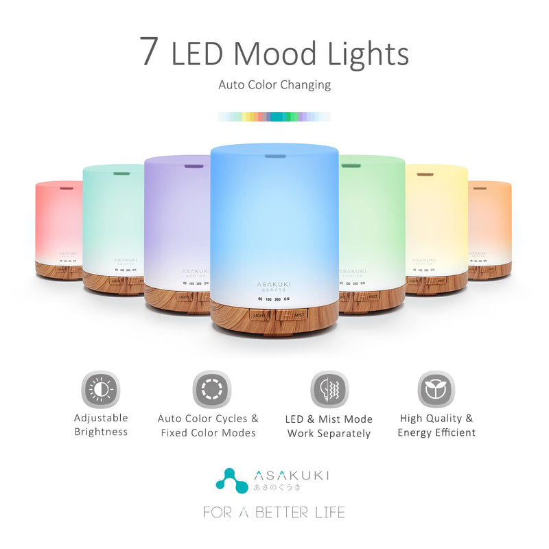 ASAKUKI 300ml Essential Oil Diffuser, Ultrasonic Aromatherapy Scented Diffuser Humidifier for Bedroom,Baby Room,Spa with 7 LED Color Lights and Waterless Auto Shut-Off, BPA-Free- Wood Grain - NewNest Australia