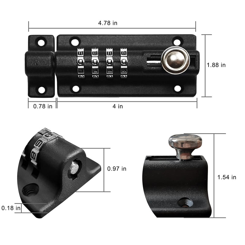 Combi-Bolt,Combination Locking Bolt,Set Your Own Code,Thicken Solid Zinc Alloy,Home Reinforcement,Iron Gates,barns,Fences,childproofing,cupboards,Workshop,1Pack,Black,SISAV557 Black - NewNest Australia