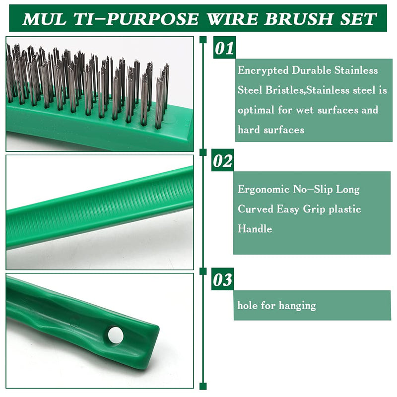 Wire Brush Set,2 Pieces Stainless Steel Wire Scratch Brushes for Cleaning Rust,Paint,Welding Slag,Corrosion Removal,with 14" Long Plastic Handle,Green,Large - NewNest Australia