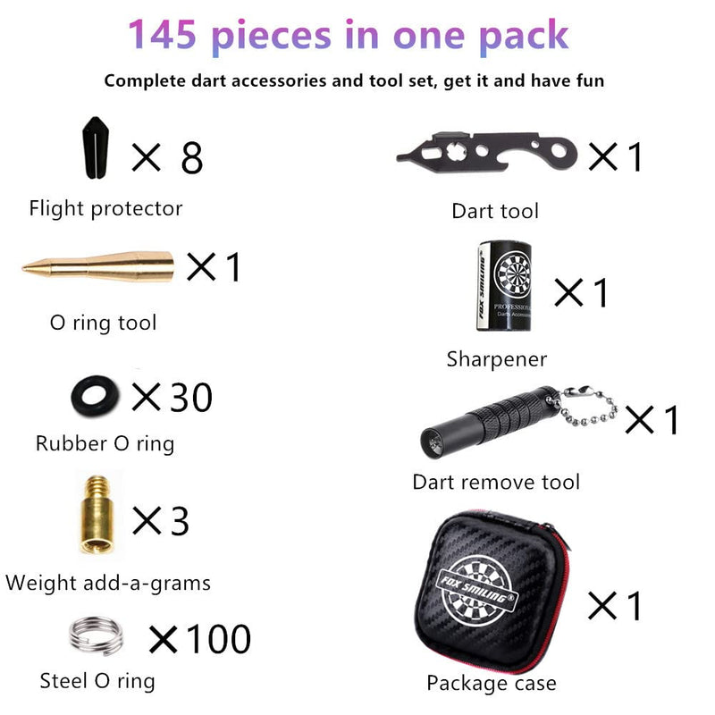 FOX SMILING Dart Tool Kit, 145PCS, with Steel Rubber O Ring, Stone Sharpener Dart Repair Accessories Set Flight Protector and Weight Add A Grams,Small Packaging Easy Carrying 145 pieces - NewNest Australia