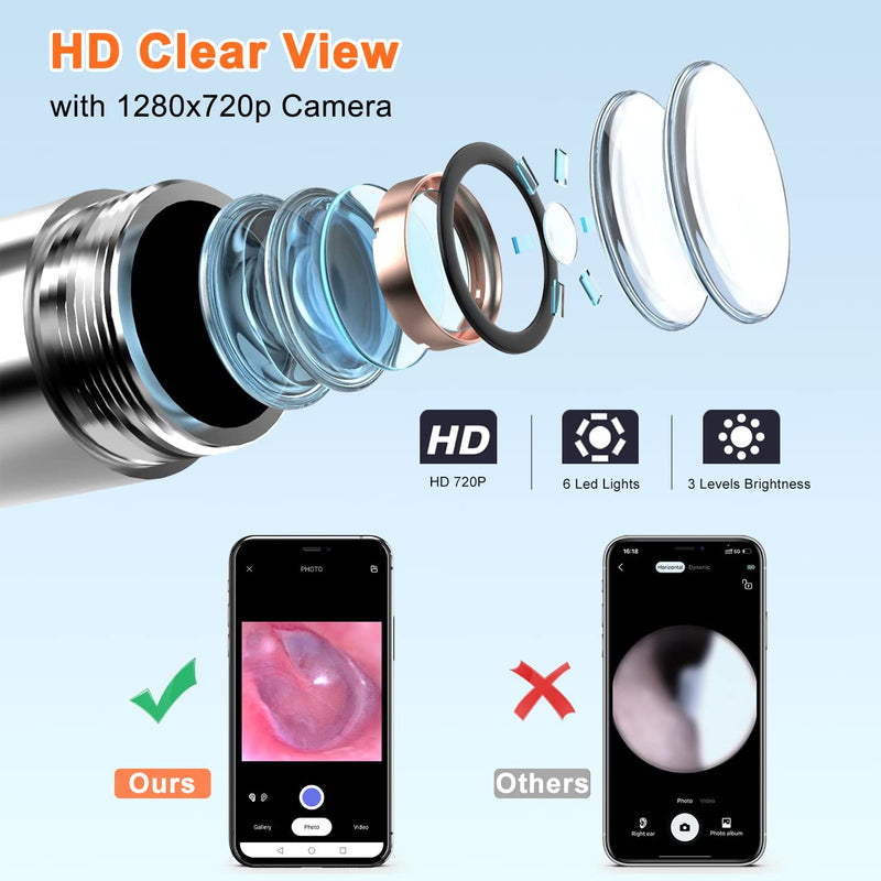 Digital Otoscope Camera, Hiacinto Small Ear Cleaner with Camera and Light, HD Ear Scope Otoscope with Light, Earwax Removal Products with 6 Cleaning Kit, Compatible with iPhone, iPad, Android - NewNest Australia