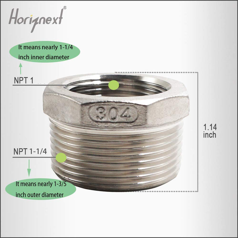 Horiznext npt 1-1/4 to 1 reducing bushing, male to female reducer stainless steel 304 (NPT）1 1/4 - 1 - NewNest Australia