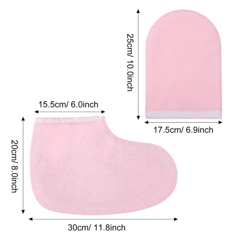 Lurrose Paraffin Wax Gloves and Booties Set 4 Pairs Terry Cloth Mitts Booties Moisturizing Spa Accessories for Hand Foot Care (Pink and White) - NewNest Australia