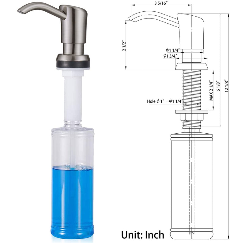 GAGALIFE Built in Sink Soap Dispenser or Lotion Dispenser for Kitchen Sink, Brushed Nickel ABS Pump Head, with 13 Ounce Large PET Soap Bottle - NewNest Australia