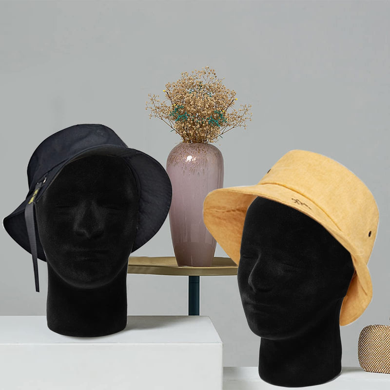 Foraineam 2 Pack Male Foam Mannequin Head Display Holder, 11 Inch Man Manikin Stand Model, Black Styrofoam Heads for Wig Hats Glasses Masks - NewNest Australia