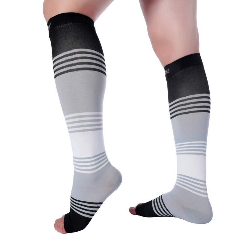 Doc Miller Premium Open Toe Compression Socks Dress Series 1 Pair 20-30mmHg Open Toe Blackgraywhite Small - NewNest Australia