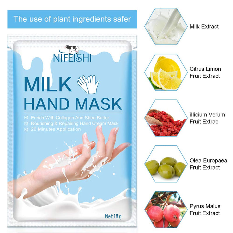 5 Pairs Hands Moisturizing Gloves, Hand Skin Repair Renew Mask w/Infused Collagen, Moisture Enhancing Gloves for Dry, Aging, Cracked Hands(Milk) - NewNest Australia