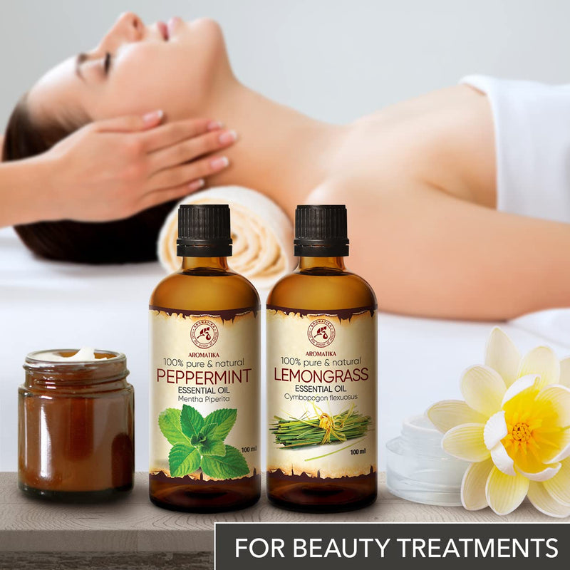 Essential Oils Set - 2 X 100 Ml - Aromatherapy Essential Oils Set With Peppermint Oil And Lemongrass Oil - Oils For Aroma Diffusers And Soaps - Outdoor Protection With Lemongrass Oil - Oil For Diy - NewNest Australia