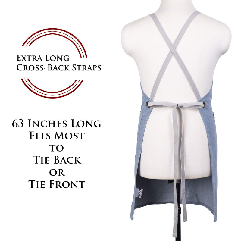NEOVIVA Stylish Denim Apron for Chef Women Men with Multi-Purpose Tool Pockets, Professional Grilling BBQ Aprons Dream Blue - NewNest Australia