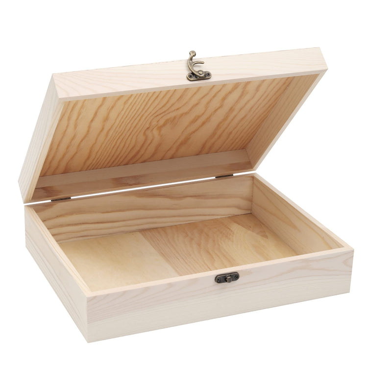 Unfinished Wooden Box with Hinged Lid for Crafts DIY Storage Jewelry Pine Box - 12" x 9.2" x 3.3" 1 - NewNest Australia