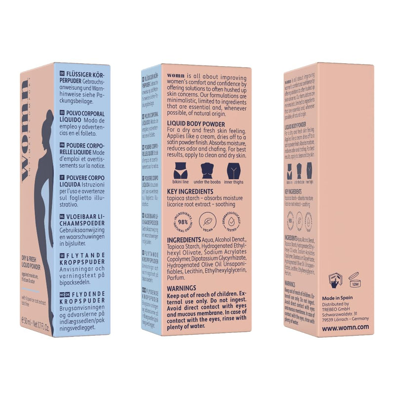 womn Intimate Comfort DRY & FRESH LIQUID POWDER – talc-free liquid body powder against wetness, chafing and unpleasant odors, 50 ml - NewNest Australia