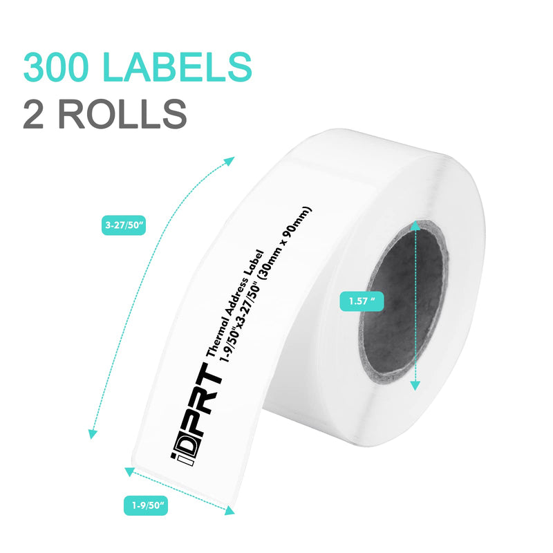 iDPRT Thermal Labels - 1-9/50"x3-27/50" Mailing Address Labels (30mm×90mm), 2 Rolls of 300pcs, Barcode Labels Compatible with iDPRT, Rollo, DYMO, Zebra, Direct Thermal Sticker for QR Code, FBA Labels - NewNest Australia