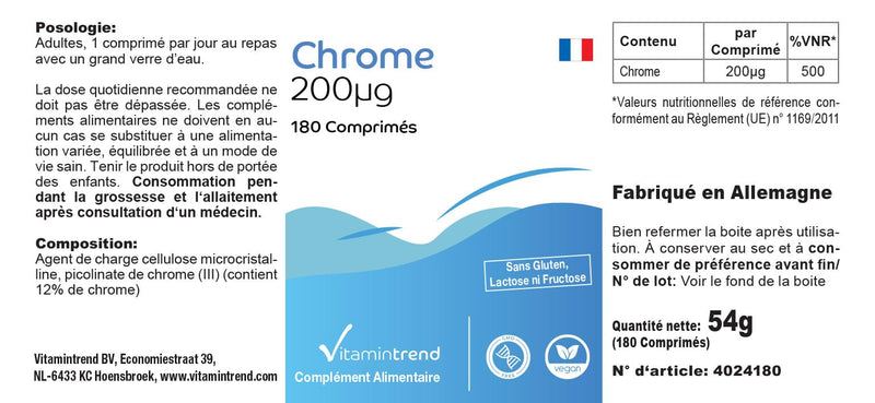 Chromium 200mcg - Chromium picolinate - 180 tablets - ! FOR 6 MONTHS ! - vegan - high dosage - NewNest Australia