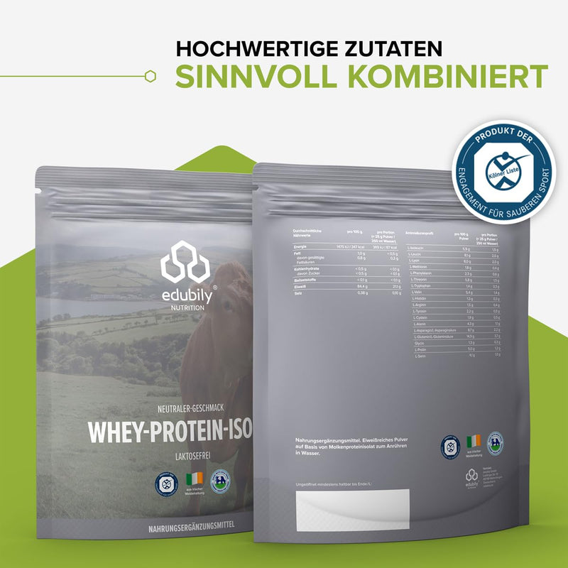 edubily nutrition® Whey Protein Isolate from Irish pasture-raised • Very soluble protein powder without carbohydrates & sugar • Lactose-free • 750 g (neutral)… Tasteless - NewNest Australia