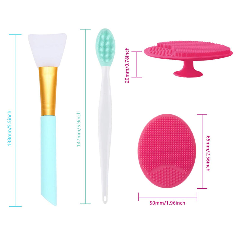 OBSCYON 4 Pcs Manual Silicone Face Scrubber Facial Cleansing Brush,1 Pcs Silicone Exfoliating Lip Brush Nose Cleaning Brush and 1 Pcs Face Mask Brush for Facial Skin Care - NewNest Australia