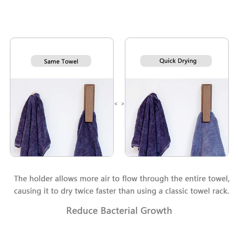 NewNest Australia - Wood Towel Hooks -Set of 2 Self Adhesive Vintage Towel Holder Wooden Wall Mounted Towel Racks for Bathroom and Kitchen Home Decor- Quick Drying, Reduce Bacterial Growth, Firmly Holds Towel(Walnut) Walnut 