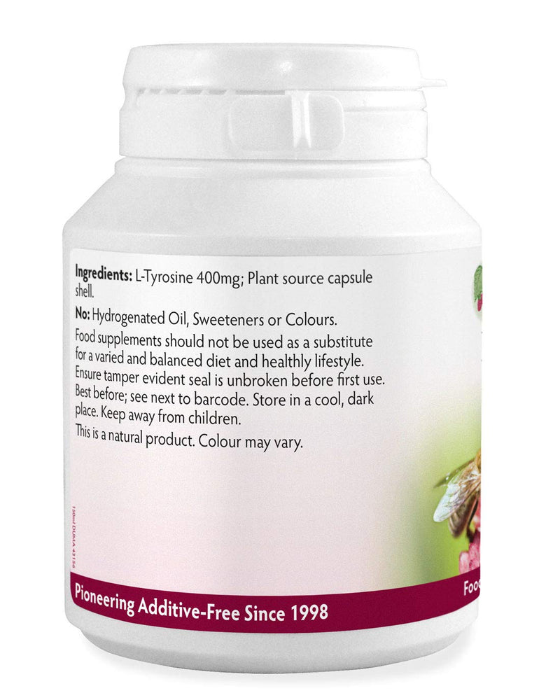 L-Tyrosine (Extra Strength) 400mg x 90 Capsules, for Mental Alertness, Focus, Stress & Sleep, Free Form Amino Acid Supplement, Non-GMO, Vegan, Magnesium Stearate Free & No Nasties, Made in Wales - NewNest Australia