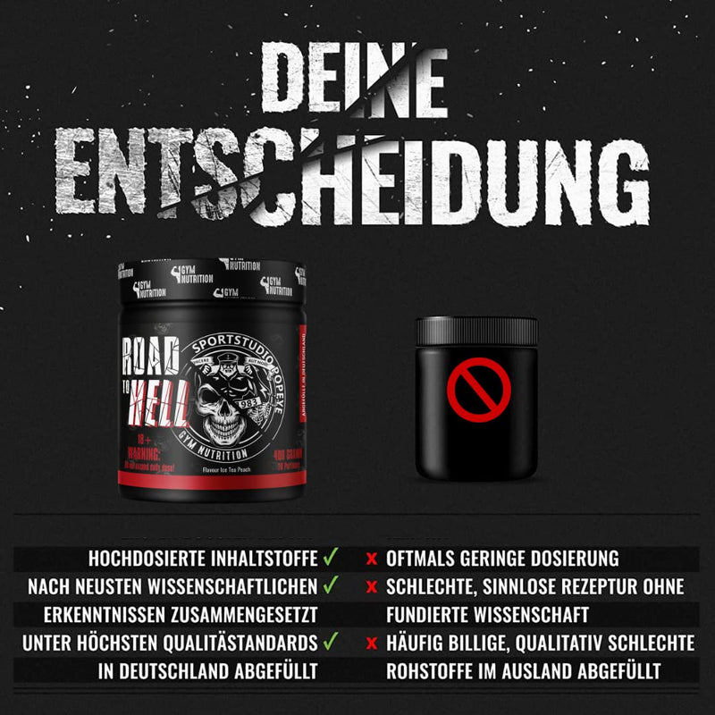 Road To Hell Ultra Hardcore Booster Pre Workout Powder Atp + L-Arginine + Citrulline + Beta Alanine + Caffeine 400 G In Collaboration With Sports Studio Popeye Ice Tea Peach Flavor Vegan - NewNest Australia