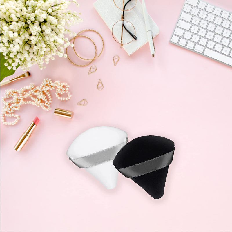 2 Pcs Powder Puff Makeup Puff Triangle Powder Puff Soft Powder Sponge Reusable Make up Triangle Sponges with Strap for Loose Powder（Black and White） 1white+1black - NewNest Australia