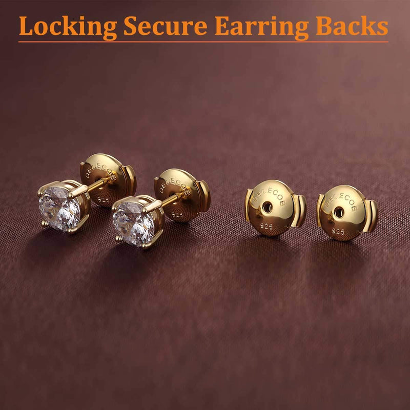 DELECOE 2-Pairs 925 Sterling Silver Locking Earring Backs Replacements, 18K Gold Plated Secure Hypoallergenic Earring Backs for Diamond Studs, No Fading Comfort Earring Backs - NewNest Australia