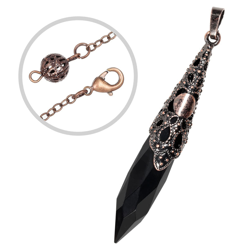 KYEYGWO Crystal Stone Pendulum with Vintage Chain, Crystal Dot Pendant Necklace, Reiki Healing Stone Pendulums for Divination Meditation Scrying Balance Black Obsidian - NewNest Australia