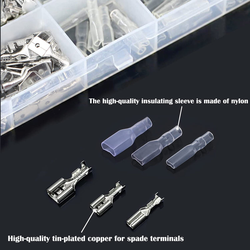 Tnisesm/375Pcs Quick Splice 2.8/4.8/6.3mm Male and Female Wire Spade Connector Wire Crimp Terminal Block with Insulating Sleeve Assortment Kit for Car Audio Speaker Electrical Wiring TN-T02 - NewNest Australia