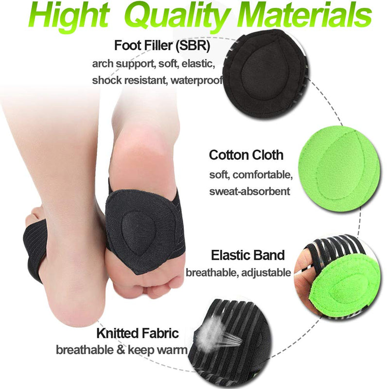 Ailaka 2 Pair Arch Support Braces, Compression Cushioned Plantar Fasciitis Sleeves for Pain Relief & Sore, Flat Feet, Heel Spurs (Black & Green, One size fit all) Black & Green 4 Count (Pack of 1) - NewNest Australia