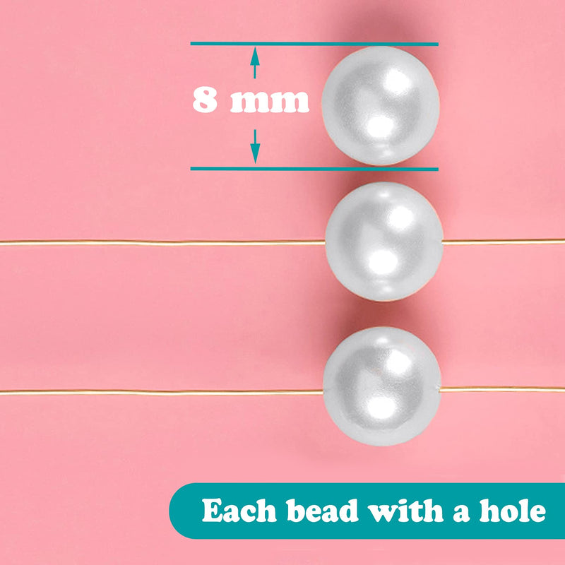 HILELIFE Pearl Beads for Jewelry Making - 1000 PCS 8mm White Pearls for Jewelry Making, Pearls for Crafts, Round Loose Pearls Beads with Hole for Necklaces Bracelets Earrings Choker Making White 1000pcs - NewNest Australia