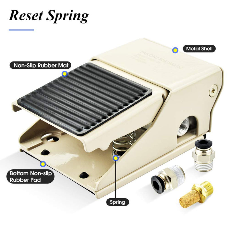 TAILONZ PNEUMATIC 1/4"NPT Pneumatic Foot Pedal Valve Kit 3 Way 2 Position Threaded Rubber Nonslip Pressure Control FV320 with 6mm Pneumatic Fittings - NewNest Australia