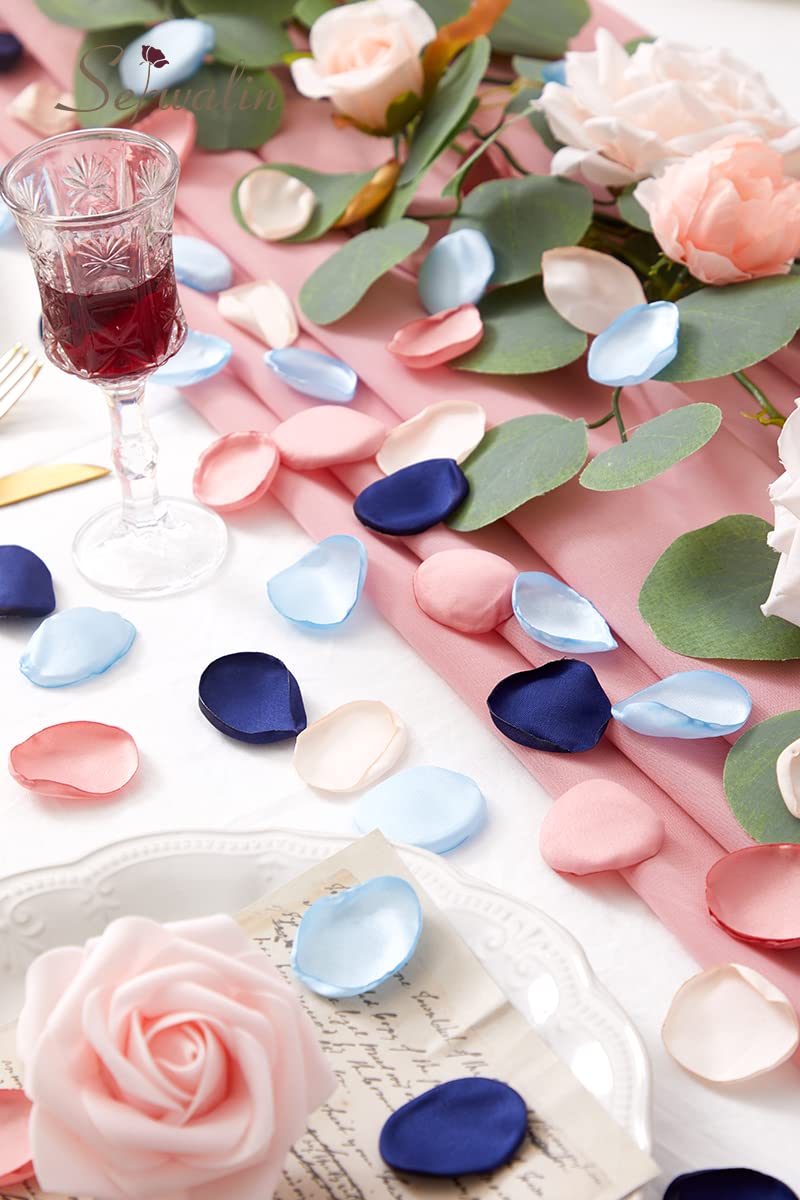 Serwalin 300pcs Rose Petals Flower Petals Pink Navy Blue Rose Petals for Wedding Silk Rose Petals for Flower Girl Basket Bridal Shower Blush Navy - NewNest Australia