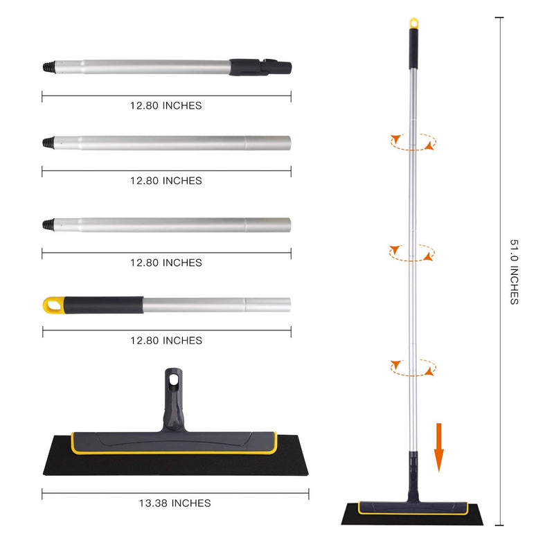 Yocada Floor Squeegee Broom Perfect for Shower Bathroom Kitchen Home Tile Pet Hair Fur Floor Marble Glass Window Water Foam Cleaning Long Adjustable Removable Handle Anti-Static Household 51in Pole 51 Inch (Pack of 1) - NewNest Australia
