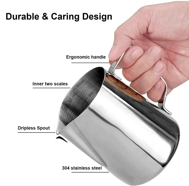 Milk Jug 350ml 12oz Espresso Milk Frothing Pitchers 304 Stainless Steel Barista Cup for Making Coffee Cappuccino - NewNest Australia