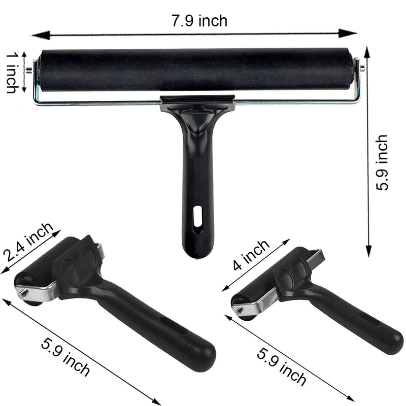 3 Pack Printmaking Brayers - Premium Brayer Rollers for Crafting, Hard Rubber Roller Brayers, Vinyl Roller Ink Paint Brush for Wallpapers Stamping Gluing Application (2.4’’, 4’’, 7.9’’) (Black) black - NewNest Australia