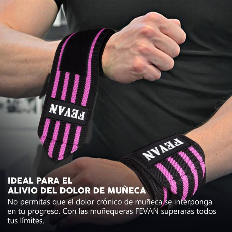 FEVAN 2 Pack Adjustable Wrist Support Crossfit Unisex Wrist Support Carpal Tunnel Sports Wrist Support Fitness Weights and Gym (Pink/Black) - NewNest Australia