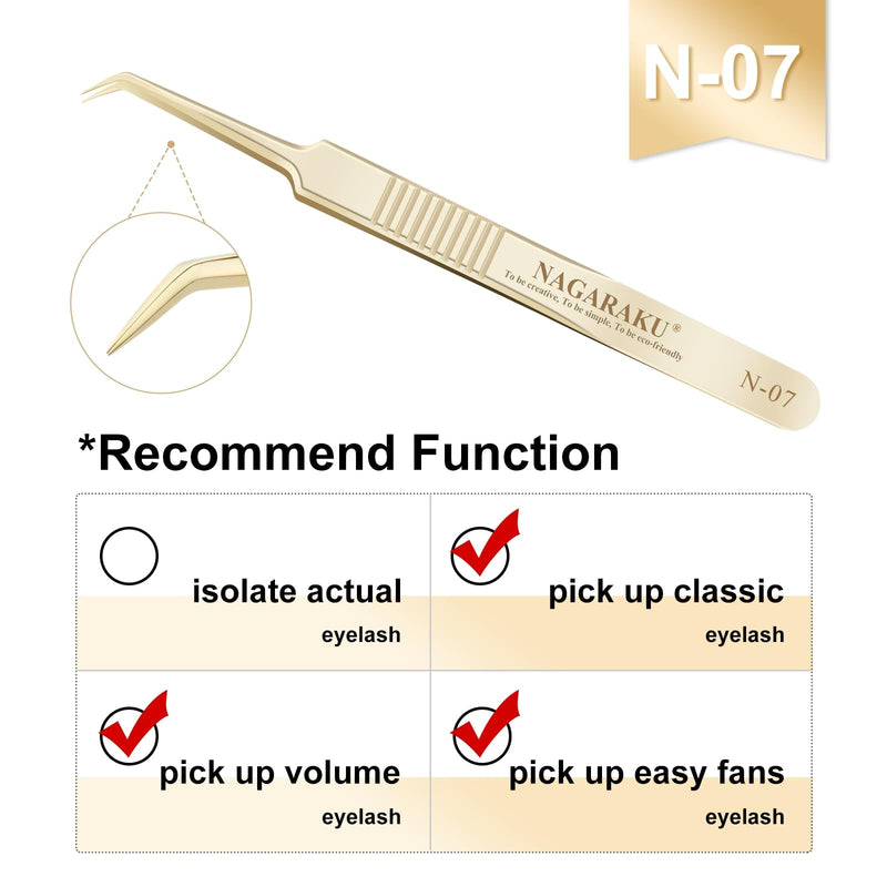 NAGARAKU Eyelash Extension Tweezers Professional Precision Tweezers Gold Curved Volume Cluster Super Light Easy Fanning Pre-Made Fan Tweezers Stainless Steel Tweezer (N-07) N-07 - NewNest Australia
