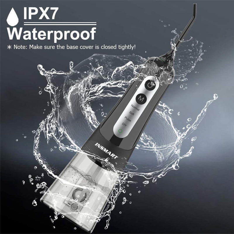 Cordless Water Dental Flosser Teeth Cleaner, INSMART Professional 300ML Tank DIY Mode USB Rechargeable Dental Oral Irrigator for Home and Travel, IPX7 Waterproof 4 Modes Irrigate for Oral Care Black - NewNest Australia