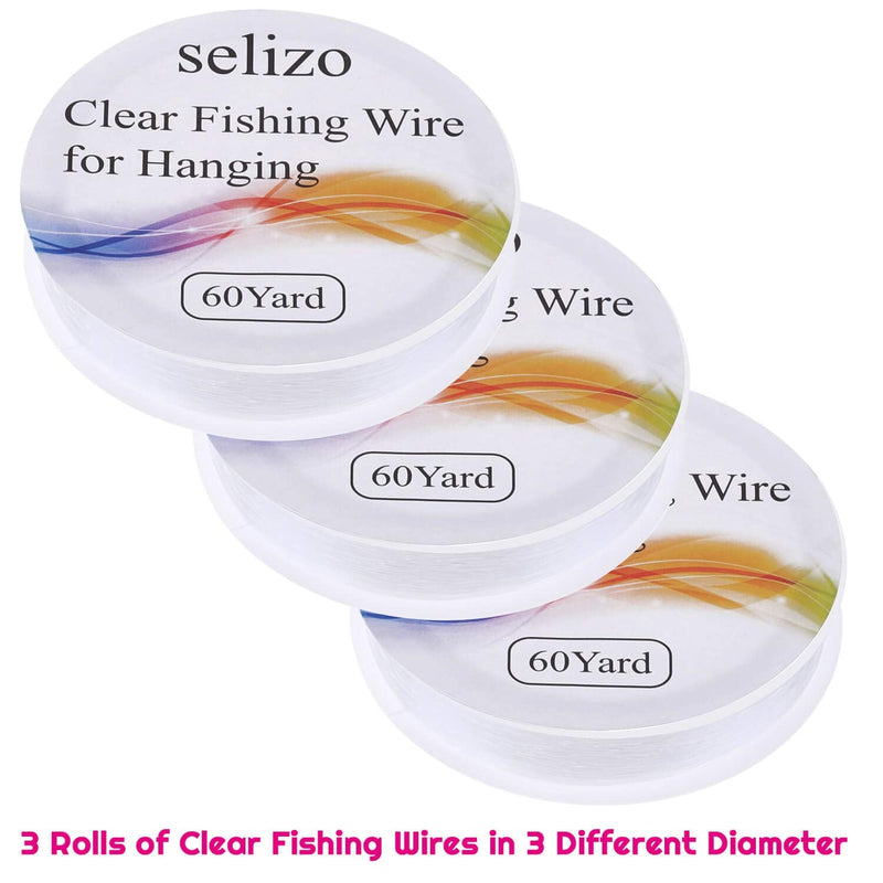 Fishing Wire, Selizo 3Pcs Clear Fishing Line Jewelry String Invisible Nylon Thread for Hanging Decorations, Beading and Crafts (3 Sizes, 60 Yards per Roll) - NewNest Australia