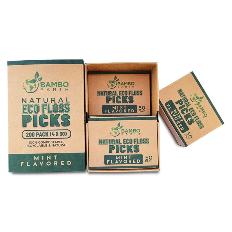 Natural Dental Floss Picks - Eco Friendly Cruelty Free & Vegan Tooth Flossers Pick Set with Biodegradable and Compostable BPA Free Handle & Zero Waste Packaging - 200 Pack (Mint) Mint - NewNest Australia