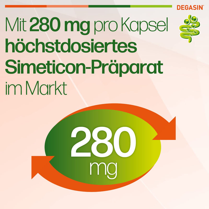DEGASIN Intens - high-dose preparation with 280 mg simeticone - relieves flatulence, gastrointestinal problems and a feeling of fullness - 1 x 32 soft capsules - NewNest Australia