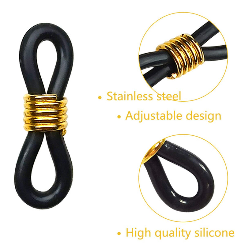 40 Pieces Eyeglass Chain Ends Adjustable Rubber Spectacle End Connectors for Eye Glasses Holder Necklace Chain (Black and Gold) Black and Gold - NewNest Australia