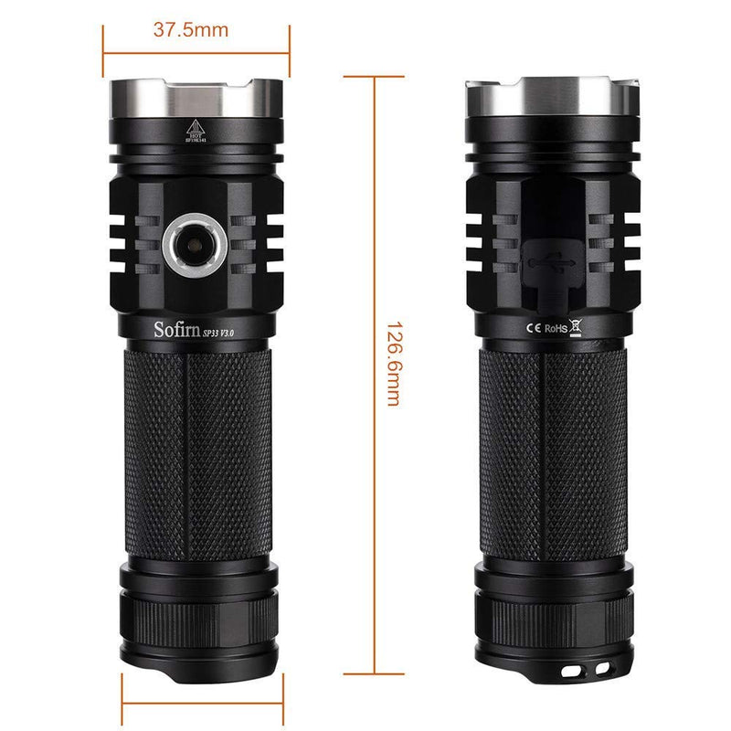 Sofirn SP33 V3 Super Bright Flashlight 3500 High Lumens, USB Rechargeable Light with Powerful Cree XHP50.2 3V LED, 26650 Battery (Inserted), Pocket Size, Type C Charging Port, for Camping Hiking SP33V3 Kit - NewNest Australia