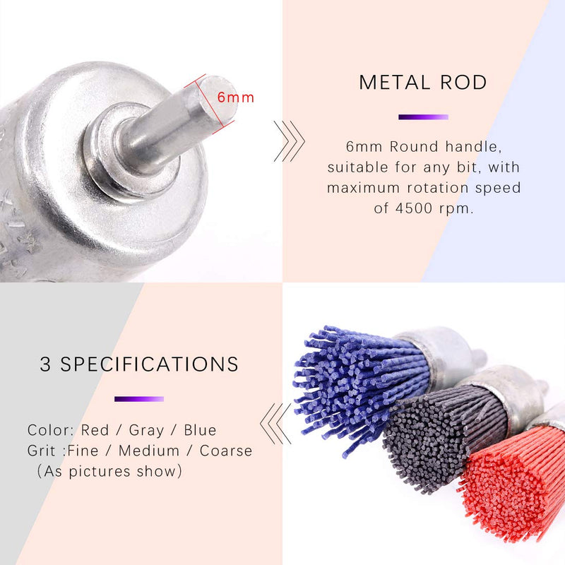 Swpeet 3Pcs 1Inch 25mm Nylon Filament Abrasive Wire Brush End Brush Kit with 1/4 Inch Shank, Include Fine Medium Coarse Grit Perfect for Removal of Rust/Corrosion/Paint - Reduced Wire Breakage Wire End Brush - NewNest Australia