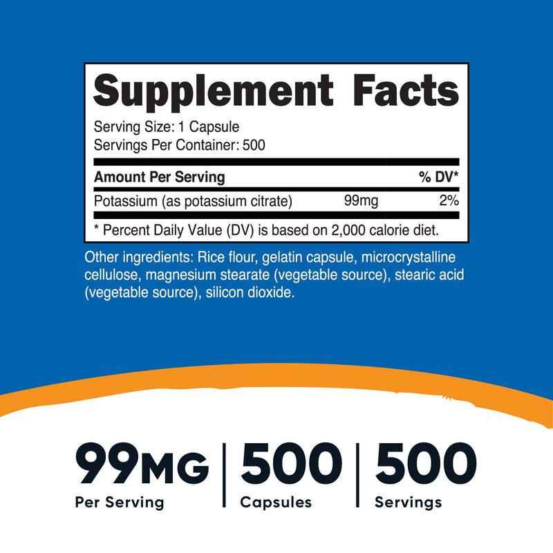Nutricost Potassium Citrate 99mg, 500 Capsules 500 Count (Pack of 1) - NewNest Australia