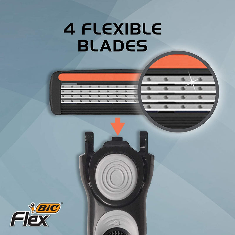 BIC Flex 4 Sensitive Hybrid Men's 4-Blade Disposable Razor, 1 Handle and 4 Cartridges, For a Smooth Shave 1 Handle 4 Cartridges - NewNest Australia