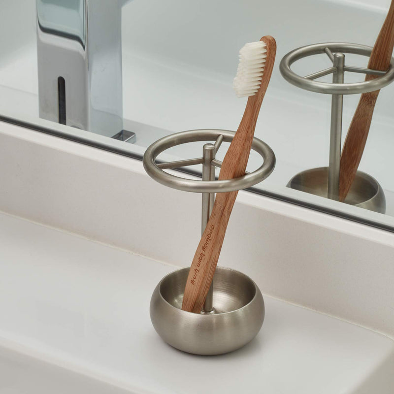 iDesign Nogu Metal Toothbrush Holder Stand for Bathroom Vanity, Countertops, Stainless Steel - NewNest Australia