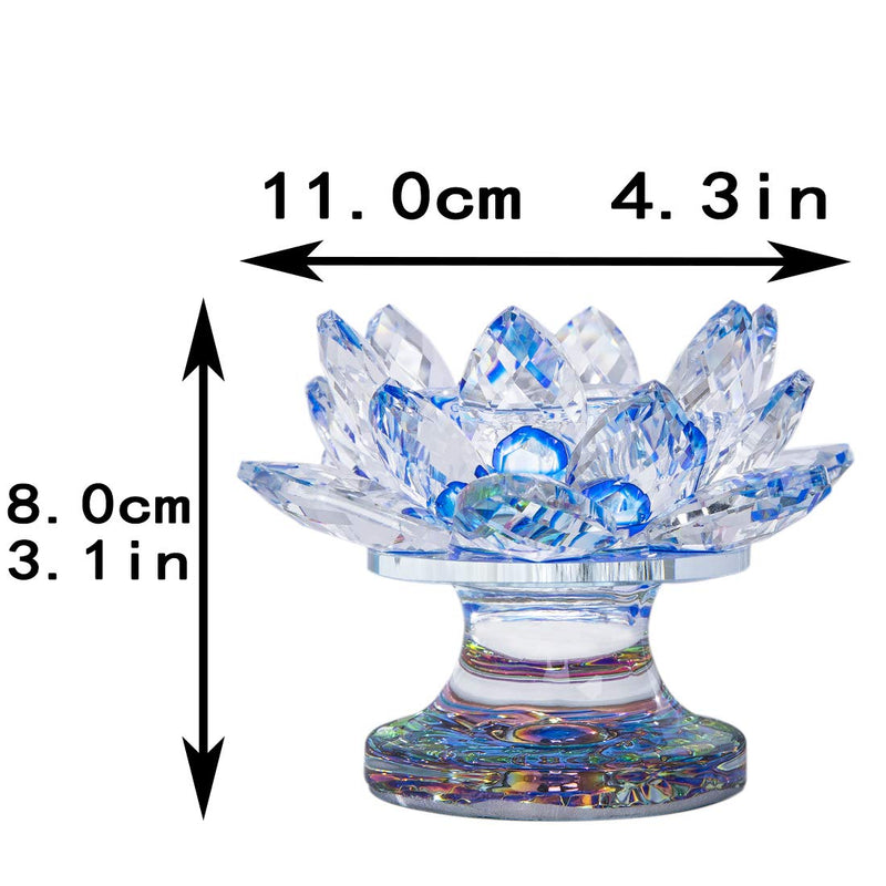 NewNest Australia - H&D HYALINE & DORA Blue Crystal Lotus Flower Candle Holder Crystal Tealight Candle Holder,4.3Inch 4.3in Blue Crystal Lotus Candle Holder 